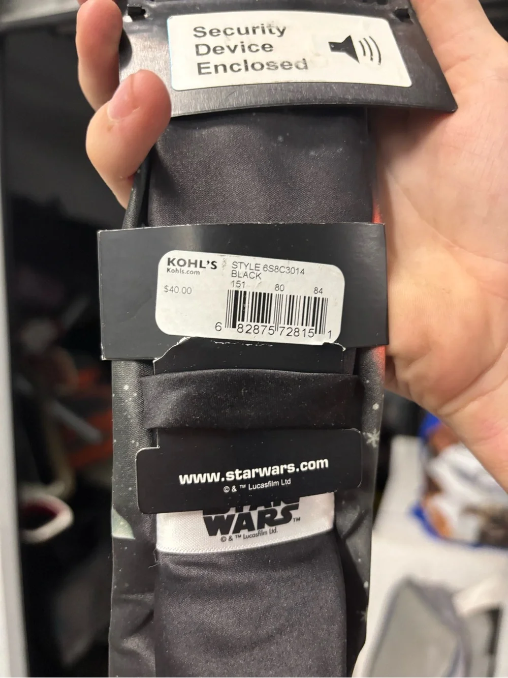 Kohl's Star Wars Darth Vader Black Tie with Red Lightsaber